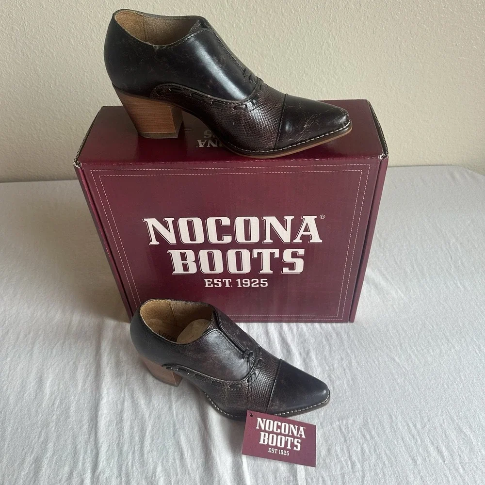 New Nocona Sherry Mocha Western Booties Snip Toe Women's Size 7.5  2.5